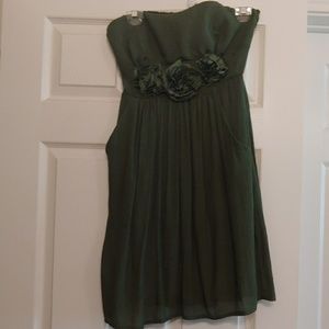 Olive green strapless dress